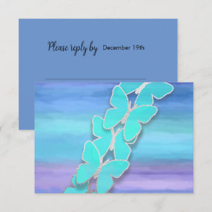 Invitation Papillon RSVP Turquoise Purple Aquarelle