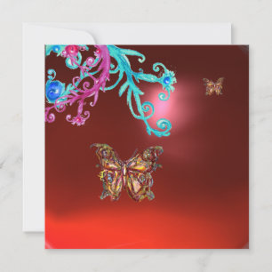 Invitation PAPILLON RUBIS, bleu rose rouge vif