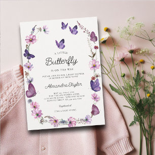 Invitation Papillon sauvage violet mauve rose bébé fille Douc