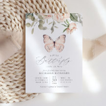 Papillon sur le chemin Baby shower floral rose fil