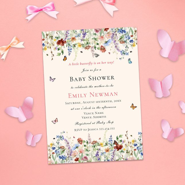 Invitation Papillon sur le chemin | Floral Girl Baby shower (Créateur téléchargé)