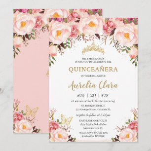 Invitation Papillon tiara quinceañera Flush doux