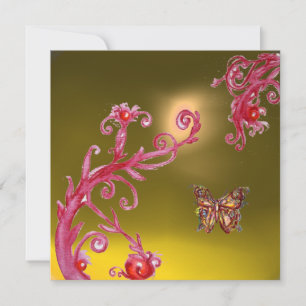 Invitation PAPILLON TOPAZE JAUNE rose vif, rouge