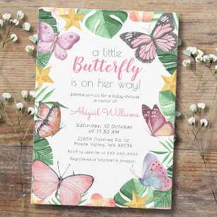 Invitation Papillon tropical en route - Baby shower de fille