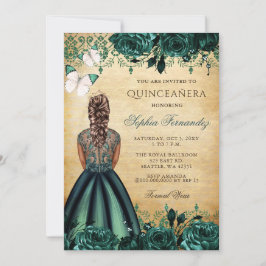 Invitation Papillon vert princesse vintage Quinceañera