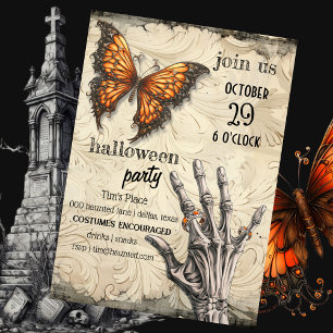 Invitation Papillon victorien Skeleton Halloween gothique