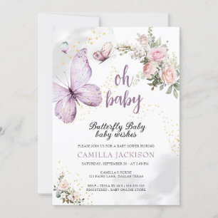Invitation Papillon violet Baby shower rose floral Invitat