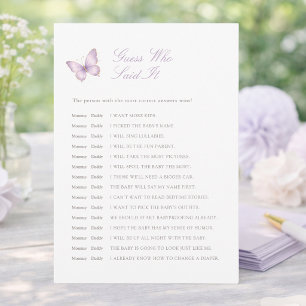 Invitation Papillon Violet Maman ou Papa Jeu de Devinette