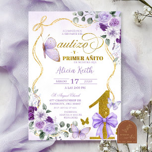 Invitation Papillon Violet Pournio et Premier Anniversaire Es