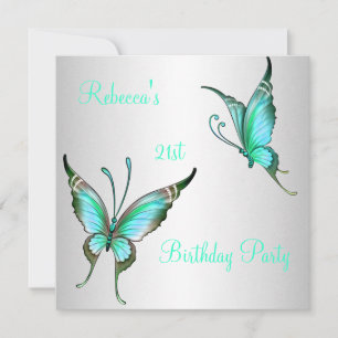 Invitation Papillons 21e fête d'anniversaire Vert Blanc