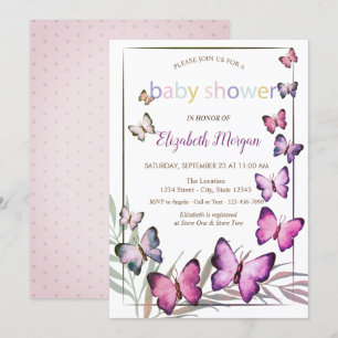 Invitation Papillons à l'aquarelle pois bébé Shower