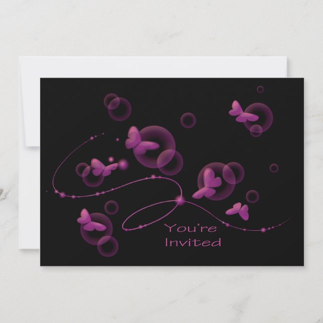 Invitation Papillons à néon rose chaud fête d'anniversaire (Devant)