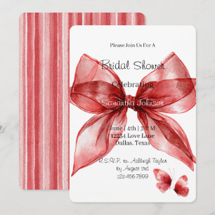 Invitation Papillons à ruban rouge rayures Baby Shower
