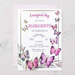 Invitation Papillons adorables rayé Anniversaire