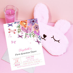 Invitation Papillons Aquarelle Fleuris Anniversaire