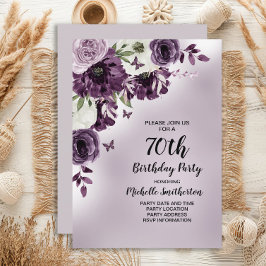 Invitation Papillons aux fleurs blanches violettes 70e annive