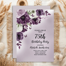 Invitation Papillons aux fleurs blanches violettes 75e annive