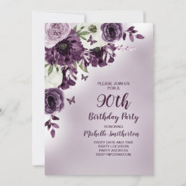 Invitation Papillons aux fleurs blanches violettes 90e annive
