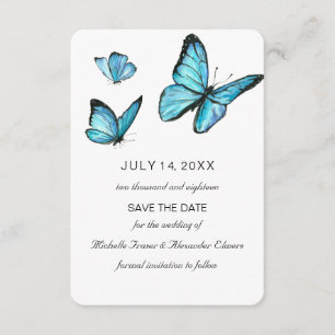 Invitation Papillons bleu aquarelle Moderne enregistrer la da