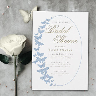 Invitation Papillons bleu Dusty Boho Elégante Fête des mariée