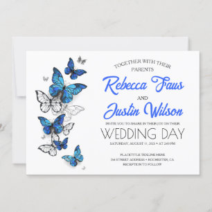 Invitation Papillons bleus et blancs Morpho Monarch