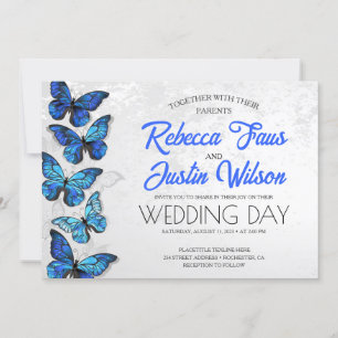 Invitation Papillons bleus et blancs Morpho Monarque