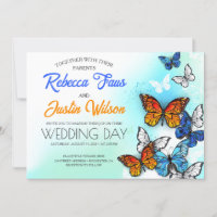 Papillons bleus et orange Morpho Monarque