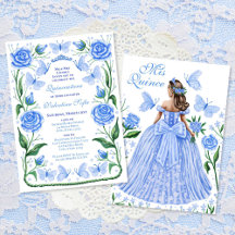 Papillons bleus et princesse Rose Quinceanera