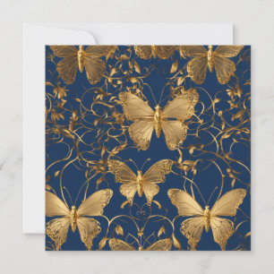 Invitation Papillons bleus métalliques avec Vins d'or