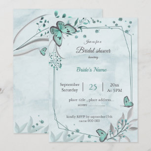 Invitation Papillons bleus turquoises feuille douche à nage f