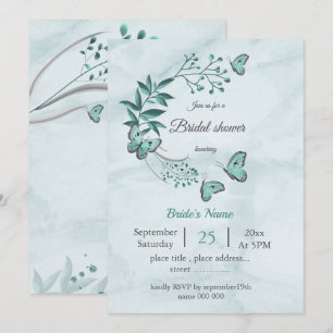 Invitation Papillons bleus turquoises feuille douche à nage f