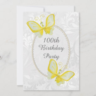 Invitation Papillons chic Damask 100e recto-verso