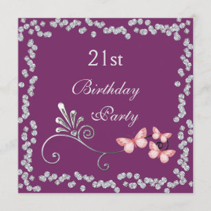 Invitation Papillons chic et diamants 21e anniversaire