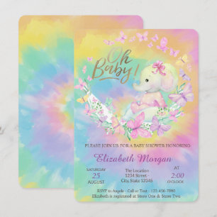 Invitation Papillons cool Elephant Tie Dye Baby shower