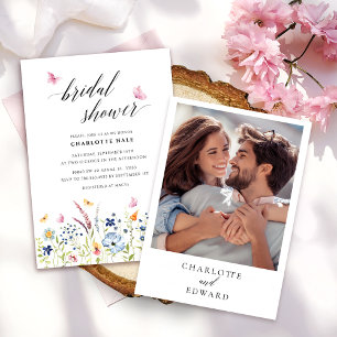 Invitation Papillons d'aquarelle Fête des mariées rose pâle