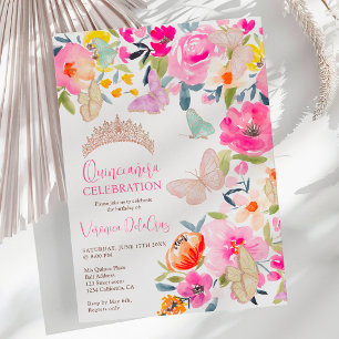 Invitation Papillons d'aquarelle fleurie de Boho quinceanera