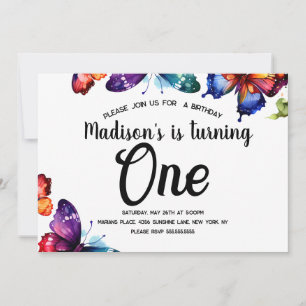 Invitation Papillons d'aquarelle Jardin coloré Anniversaire