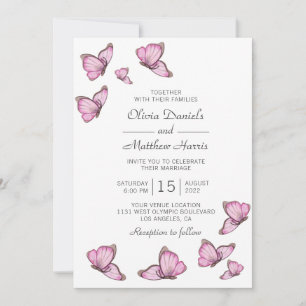 Invitation Papillons d'aquarelle rose. Mariage élégant