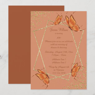 Invitation Papillons de bronze, Parties scintillant & Confett