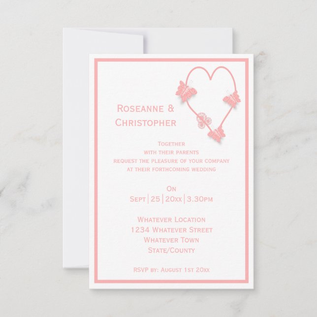 Invitation Papillons de couleur rose Mariage de conception ca (Devant)