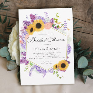 Invitation Papillons de tournesol Lilac Hexagone Baby Shower