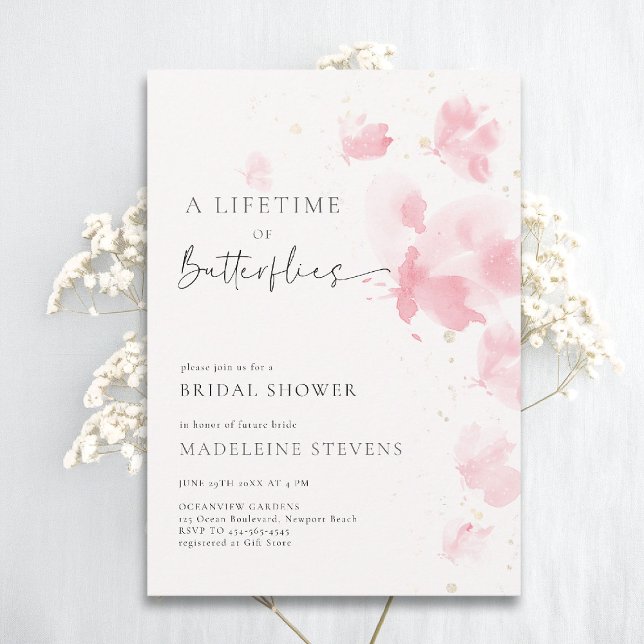 Invitation Papillons de vie Fête des mariées romantique de br (butterflies theme bridal shower invitation whimsical watercolor romantic dreamy pink blush)