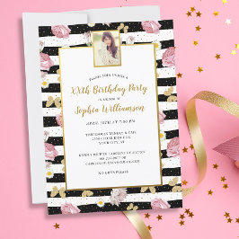 Invitation Papillons d'or Floral Imprimer Anniversaire Photo 