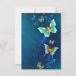 Invitation Papillons d'or sur un Arrière - plan bleu