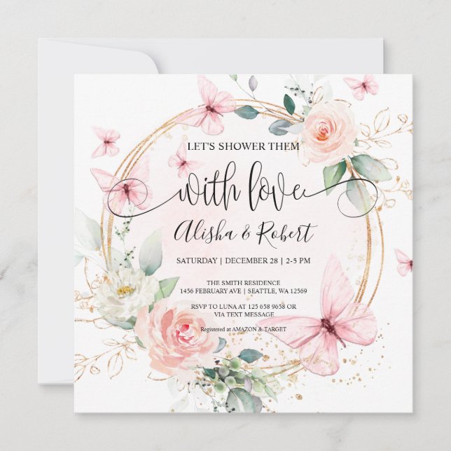 Invitation Papillons Douchons-les avec des couples d'amour (Devant)