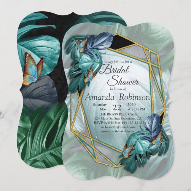 Invitation Papillons du Paradis/Tropical Turquoise Splash (Devant / Derrière)