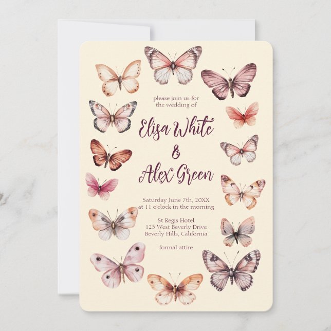 Invitation Papillons Élégants Mariage PERSONNALISÉ (Devant)