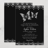 Papillons en dentelle de diamant noir Quinceañera