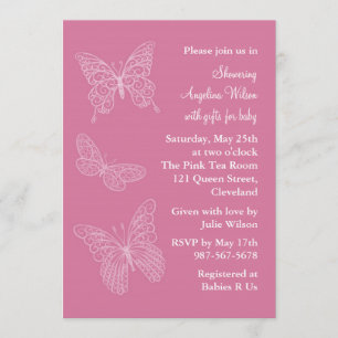 Invitation Papillons en filigrane roses
