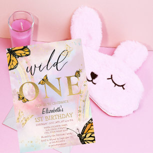 Invitation Papillons en or Wild One Rainbow Anniversaire